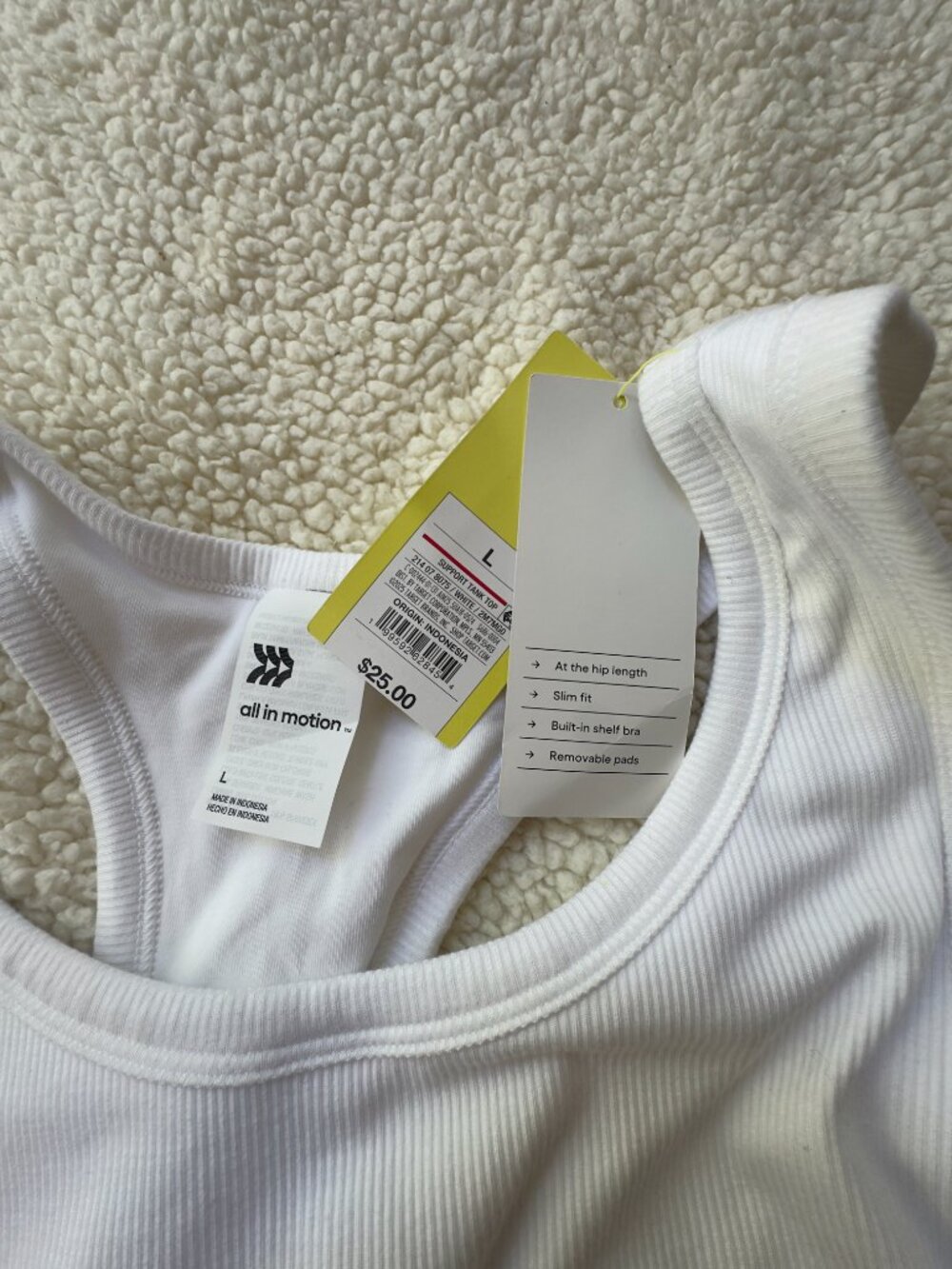 All in Motion White Ribbed Racerback Support Tank Shelf Bra NWT Size L - Picture 5 of 5